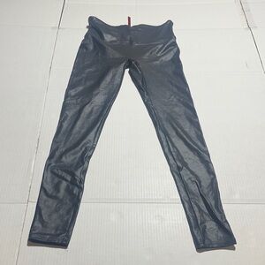 SPANX by Sara Blakely Black Shiny Leggings yoga contour body thick waistband